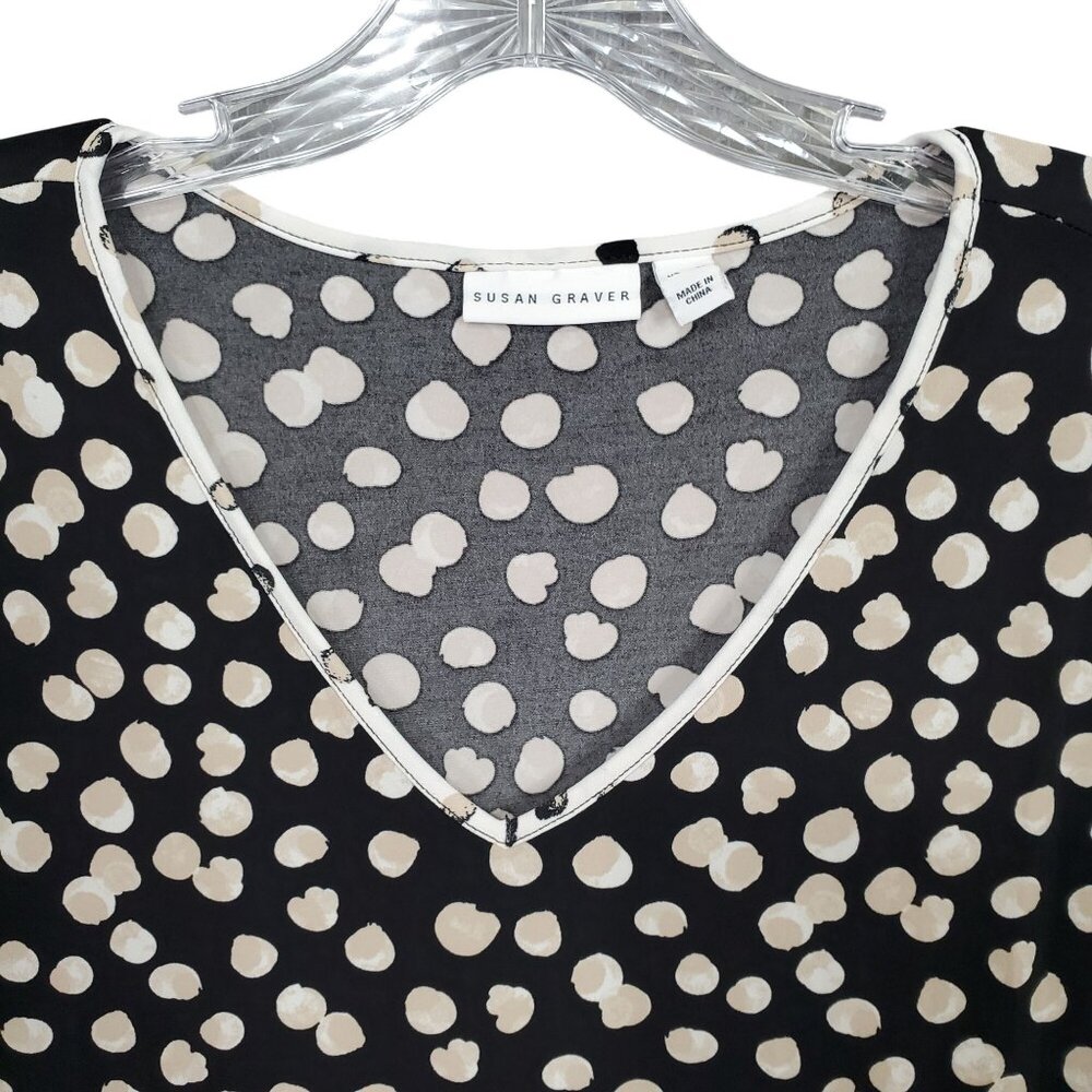 Susan Graver XL Tunic Top Polka Dot V Neck Liquid Knit Long Sleeve Flared Hem - Picture 4 of 11